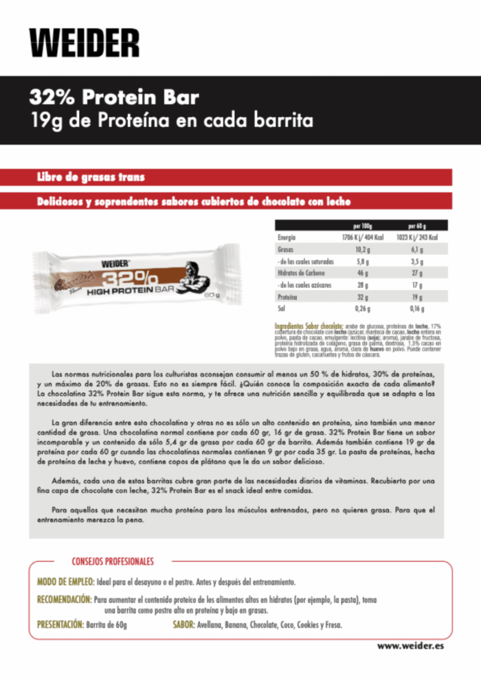 32% PROTEIN BAR (WEIDER) - Imagen 4